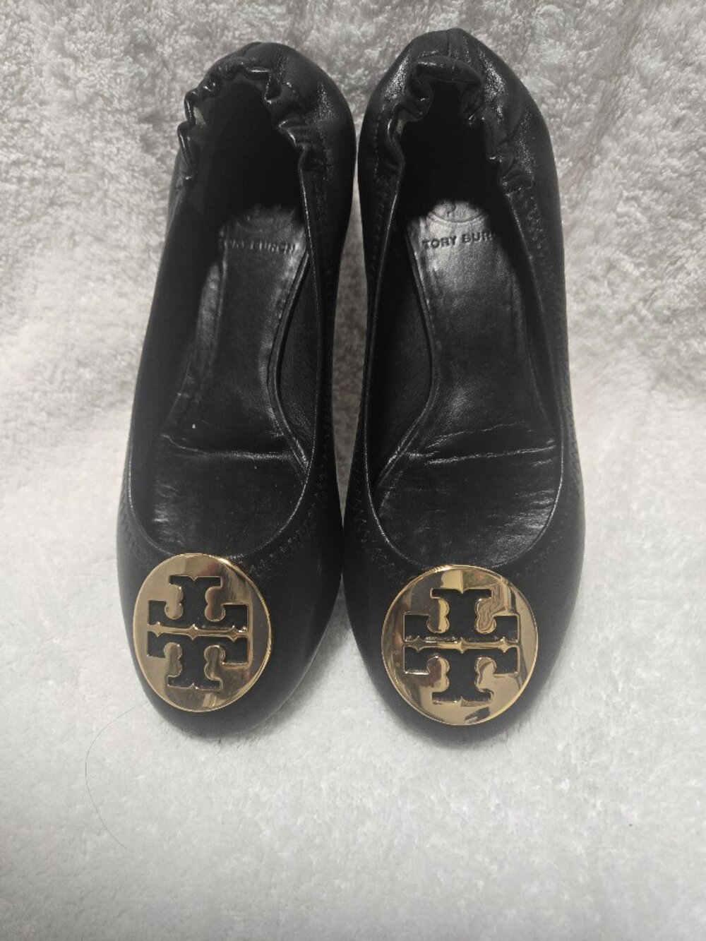Tory Burch Black Flats with Gold Emblem